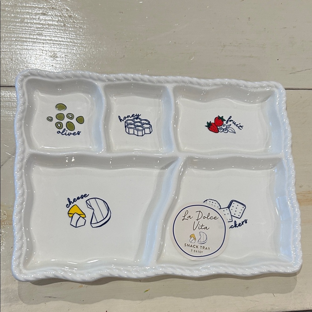 La Dolce Vita Divided Ceramic Platter - White with 5 sections for serving